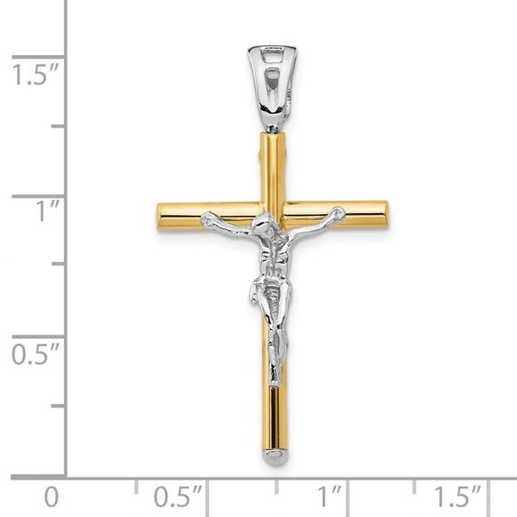 14k Two Tone Gold, Polished Crucifix Pendant, 21 x 37mm - Picture 4 of 5